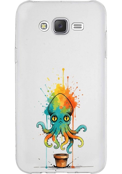 Samsung Galaxy J7 Core İle Uyumlu Splash Ahtapot Tasarımlı Şeffaf Silikon Kılıf Şeffaf