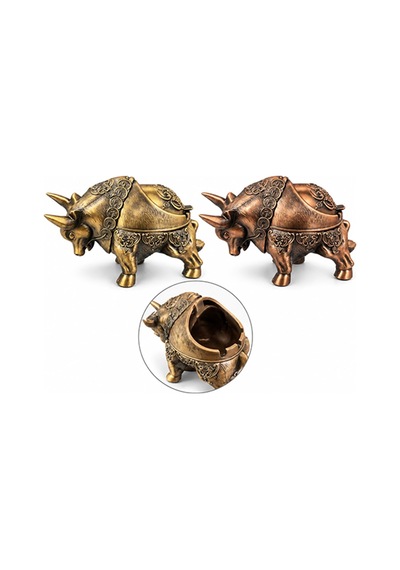 Kapaklı Metal Boğa Figürlü Küllük 20 9 Cm