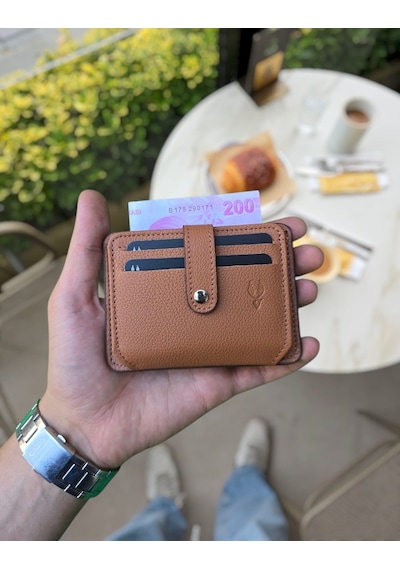 Visso 8600 Hakiki Deri Kartlık Unisex İsme Özel Çanta Kahve Napa