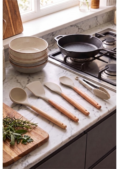 Bambu Saplı Silikon Servis Seti 5 Parça Açık Gri Yanmaz Yapışmaz Silikon Mutfak Gereçleri Kepçe, Spatula, Kaşık Ve Kilitli Mutfak Maşası Gri Gri Bambu Saplı Silikon Servis Seti 5 Parça Açık Gri Yanmaz Yapışmaz Silikon Mutfak Gereçleri Kepçe, Spatula, Kaşık Ve Kilitli Mutfak Maşası Gri Gri