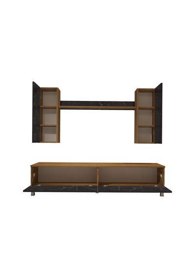 Decoraktiv Eko 5d Mdf Std Krom Ayaklı Tv Ünitesi Tv Sehpası Pera - Siyah Mermer