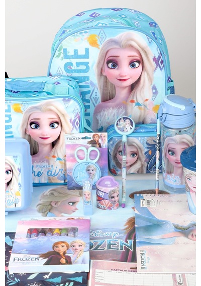 X Dekomus Lisanslı Elsa Frozen Full Kırtasiye Seti Anaokul,beslenme Ve Kalem Çantası,beslenme Kabı,matara,beslenme Örtüsü Altın