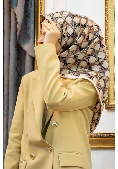Vissona Tivil İpek Eşarp 60994 - 52305 Kahverengi Batik Desen kahverengi