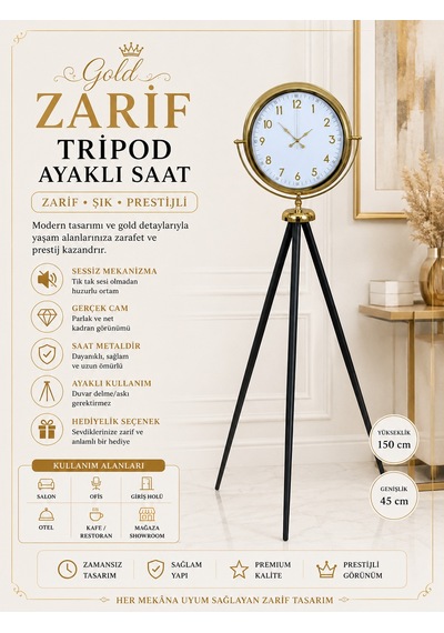 Heritage Gold Zarif Tripod Ayaklı Saat