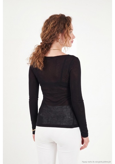 Lela Göğüs Drape Detaylı Kayık Yaka Bluz Kadın Bluz 5867117 Siyah