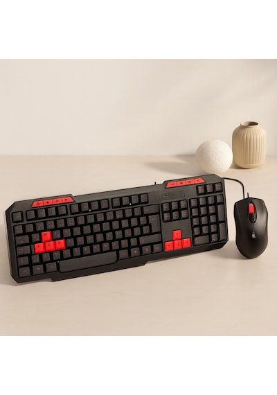 Usb Kablolu Klavye Mouse Set - Kırmızı Tuşlu Q Klavye 1600 Dpı Diğer