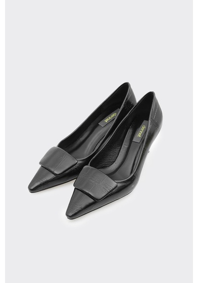Derinet Kısa Topuklu Kadın Stiletto Siyah Siyah