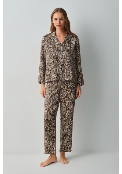 Suwen Shiny Gömlek Yaka Pijama Takımı Wsh10510170543 Leopar