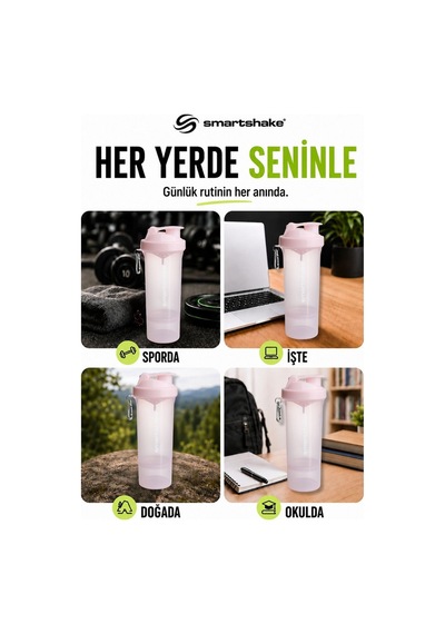 Smartshake Slim Serisi 500 Ml Pamuk Pembe Protein Shaker