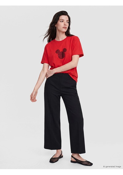 Lcw Comfort Kırmızı Mickey Mouse Baskılı %100 Pamuklu Kadın Tişört