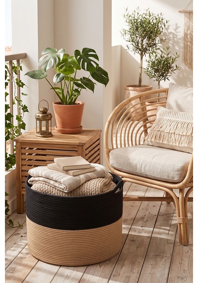 Villadia Home Textile Hasır Sepet Çok Amaçlı Çamaşır Oyuncak Battaniye Kıyafet Depolama Sepeti Dekoratif Organizer 3208sepet