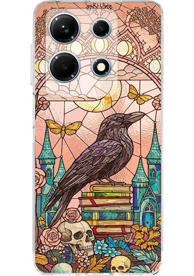 Printify Infinix Note 30 İle Uyumlu Vitray Bilge Kuzgun Tasarımlı Şeffaf Silikon Kılıf Şeffaf