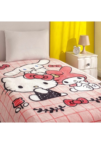 Taç Ek Kişilik Çocuk Battaniye 160x220 Hello Kitty Friends Pembe Pembe