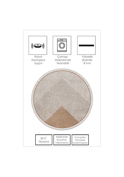 West Home Makinede Yıkanabilir Kaymaz Taban Leke Tutmaz Yuvarlak Salon Halısı Ve Mutfak Halısı Wh 586 Sand Yuvarlak