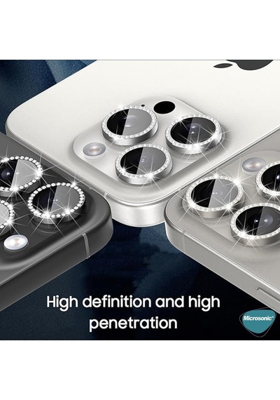 Apple İphone 16 Pro Tekli Diamond Taşlı Kamera Koruma Camı Siyah İphone 16 Pro İle Uyumlu Kamera Koruyucu Film - Siyah