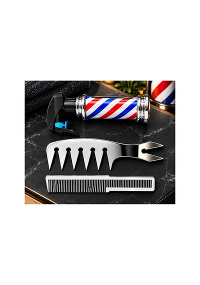 Berber Saç Suluk Seti Gümüş Renk Waks Tarağı Kesim Salon Gümüş - 943402384
