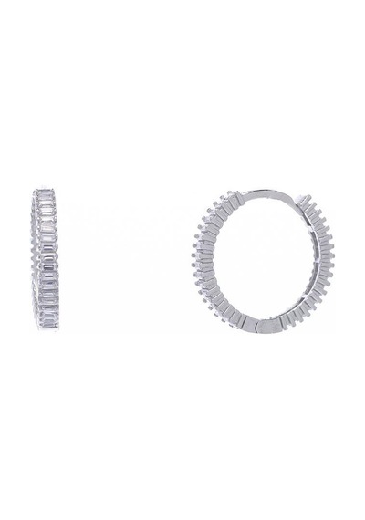 Nagıss 20 MM Halka Baget Taşlı 925 Ayar Gümüş Kadın Küpe