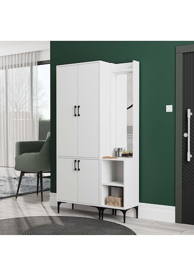 Mezza Set 5030-5040 Royal Sağ Aynali 4 Kapakli 5 Askili 2 Rafli Portmanto Beyaz Diğer
