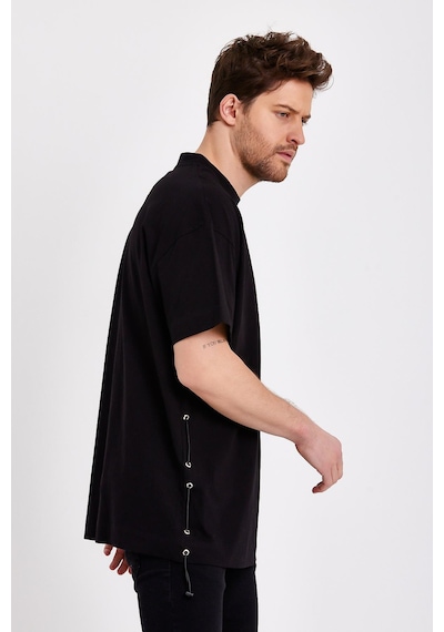 JAHR MARC Yanları Lastikli Oversize Siyah Erkek T-shirt - M Siyah