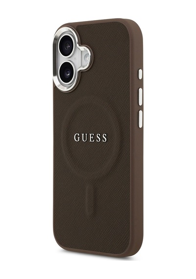 Apple Uyumlu iPhone 17 Kılıf Guess Lisanslı M-safe Özellikli Klasik Yazı Logolu Pu Deri Kapak Kahverengi Kahverengi