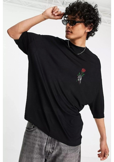 Startmore Oversize Rose Unisex Siyah T-shirt Siyah