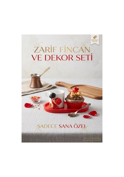 Zarif Fincan Kahve Seti - Dekoratif Cupcake Şekerlik Kırmızı Tabak El Yapımı - Premium