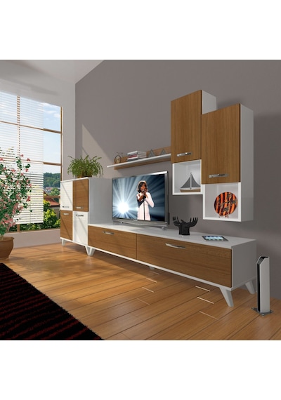 Decoraktiv Eko 6da Slm Std Retro Tv Ünitesi Tv Sehpası Beyaz - Ceviz