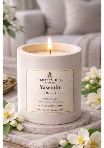 Raschel Home Premium Extra Yoğun Esans Kokulu 170 Cc Kum Renk Beton Mum 35 Saat Yanma Yasemin