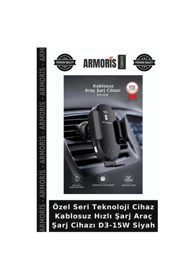 Özel Seri Teknoloji Cihaz Kablosuz Hızlı Şarj Araç Şarj Cihazı D3-15w Siyah