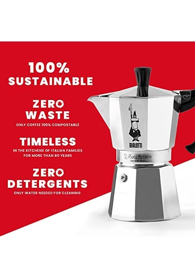 Moka Express: 3 Cups Ocak Üstü Espresso Pişirici - 130ml - Gümüş Renk - Alüminyum Gövde - Patentli Güvenlik Val