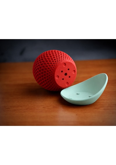 3d Baskı Küre Saksı - Kafes Dokulu İki Parçalı Dekoratif Saksı - Kırmızı-mint