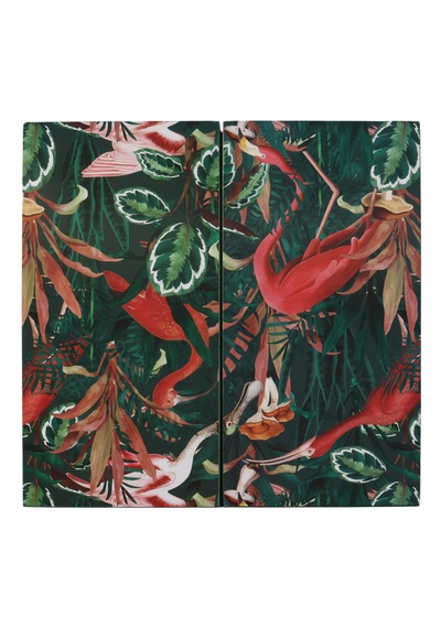 Tropikal Flamingo Desenli Tavla Seti 44x44 Cm Plastik Taşlı