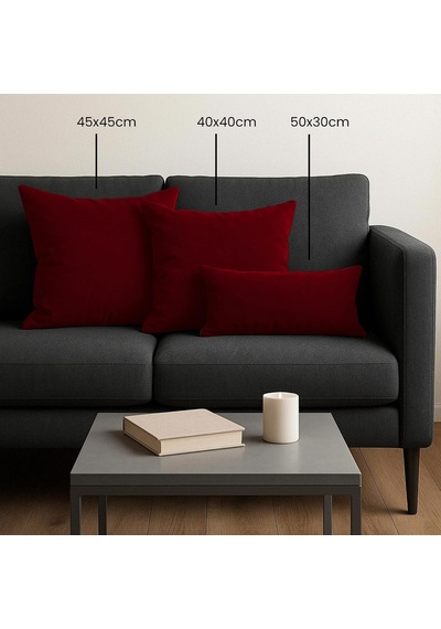 Tr Fabric Design Kadife Serisi Kırlent, Yastık Kılıfı Kırmızı, 50 X 30 Diğer