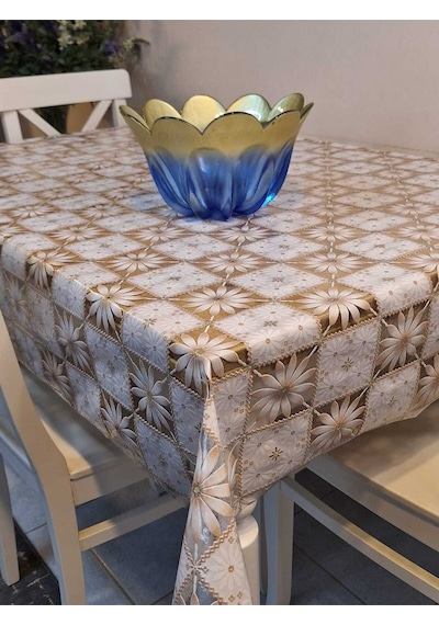 İthal Pvc Muşamba - Desenli Silinebilir Masa Örtüsü 11lace012 Kahverengi