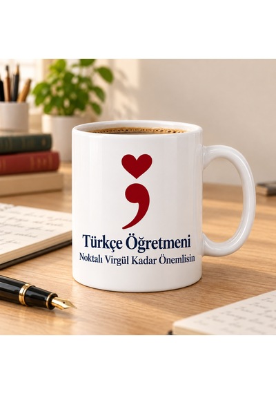 Storeşahin Türkçe Öğretmeni Noktalı Virgül Tasarımlı Porselen Kupa - Model 390 Shn0720 Çok Renkli