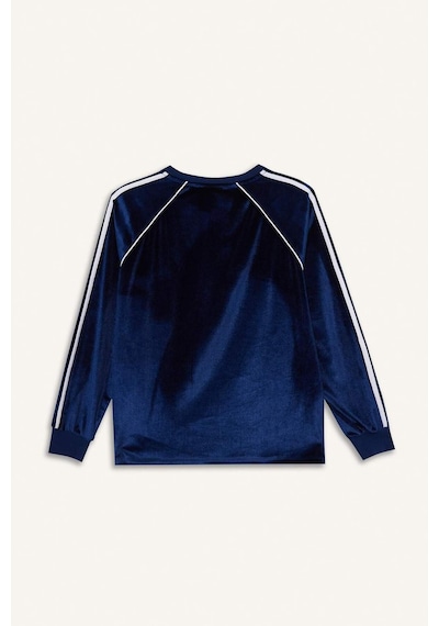 Defacto Oversize Geniş Kalıp V Yaka Baskılı Kadife Sweatshirt G3728ax25wnnv58 Lacivert-nv58