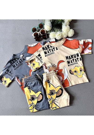 Hakuna Matata Eşofman Alt + Tişört Takımı 1-6 Yaş-194 Gri
