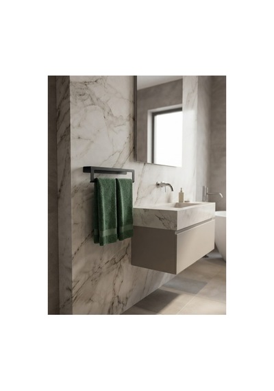 Siyah Raflı Havlu Askısı, Metal Raflı Havluluk, Mutfak, Banyo Raflı 25cm Mat Siyah