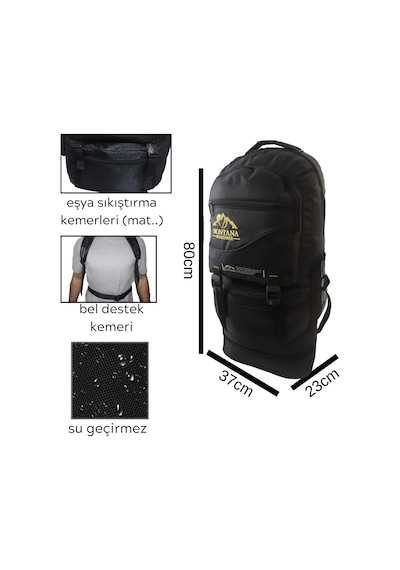 571 Collections Baggor Montana 80 Litre Çift Körüklü Siyah Su Geçirmez Çok Gözlü Seyahat-dağcı-kampçı-deprem Sırt Çantası Açık Altın
