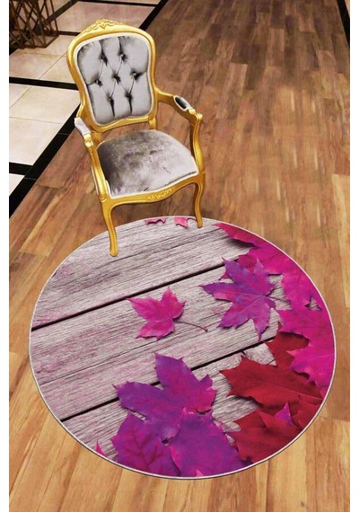 Fuşya Çınar 3d Kaymaz Tabanlı Antre İçin Yuvarlak Halı Ar413n11
