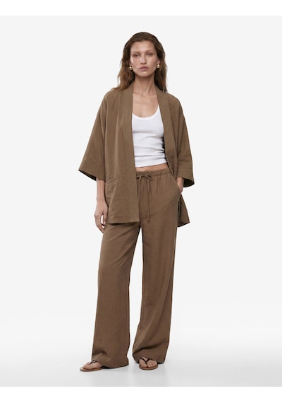 Koton Modal Kumaş Şal Yaka Cepli Uzun Kollu Kimono Ceket Bej 6sak50042ew Ekru