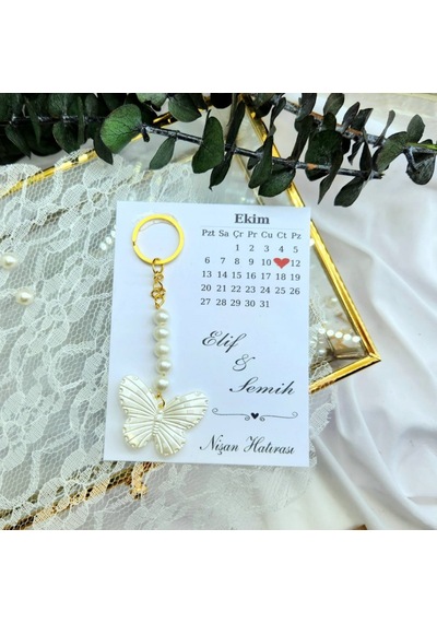 Takvim Baskılı Kelebek Anahtarlıklı Söz Nişan Nikah Kına 30 Adet