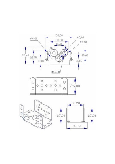 Servo Motor Metal Montaj Parçası Braket Mg995 Mg996r S3003 Td-8120mg