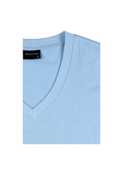 Goffra Kadın Vision V Yaka Premium Kalite Yoğun Dokulu Pamuklu T-shirt Açık Mavi W102-r0220-04