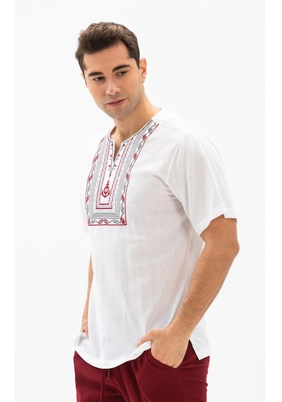 Kısa Kol Şile Bezi Bisiklet Yaka Bahriyeli Erkek T-Shirt Beyaz By