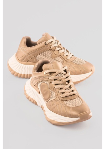 Mubiano Kadın Sneaker Kalın Tabanlı Bağcıklı Spor Ayakkabı Ravix Bej Bej