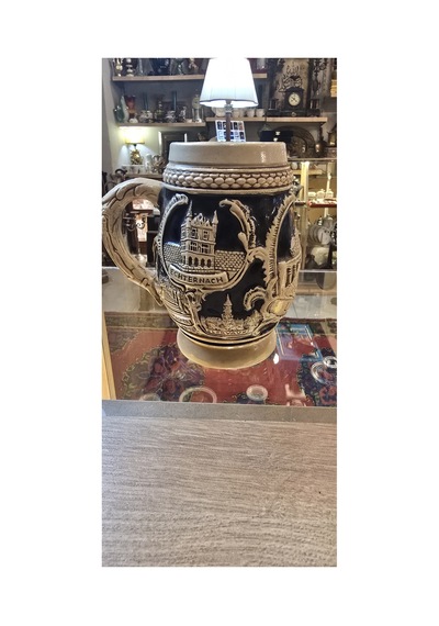 Vintage Kapaklı Seramik Bira Kupası Almanya/lüksemburg Temalı Koleksiyonluk