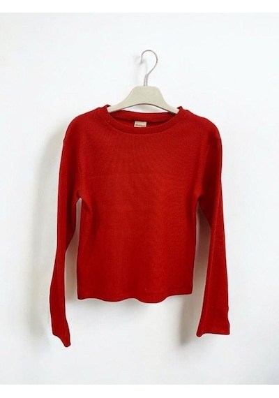 Kız Çocuk Pamuklu Kaşkorse Crop Bluz-14352 Kırmızı