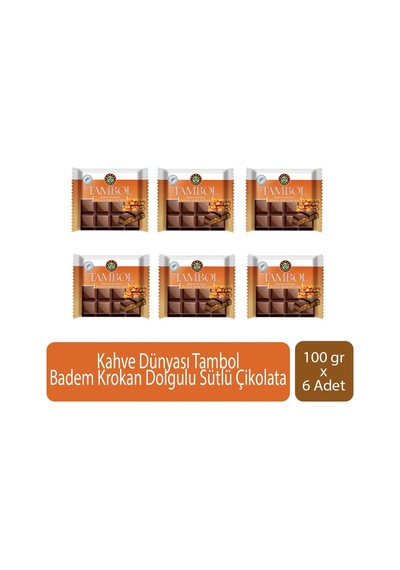 Kahve Dünyası Tambol Badem Krokan Dolgulu Sütlü Çikolata 100 Gr X 6 Adet