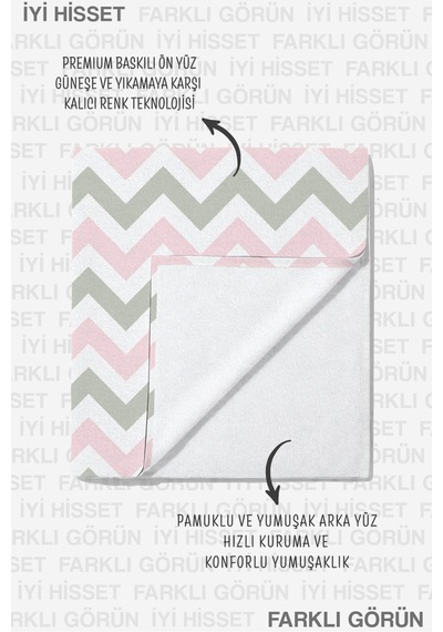 Zikzak Geometrik Modern Plaj Havlusu - Pastel Pembe Gri Minimalist Havuz Deniz Banyo Sahil Örtüsü Kumlu Bahçe